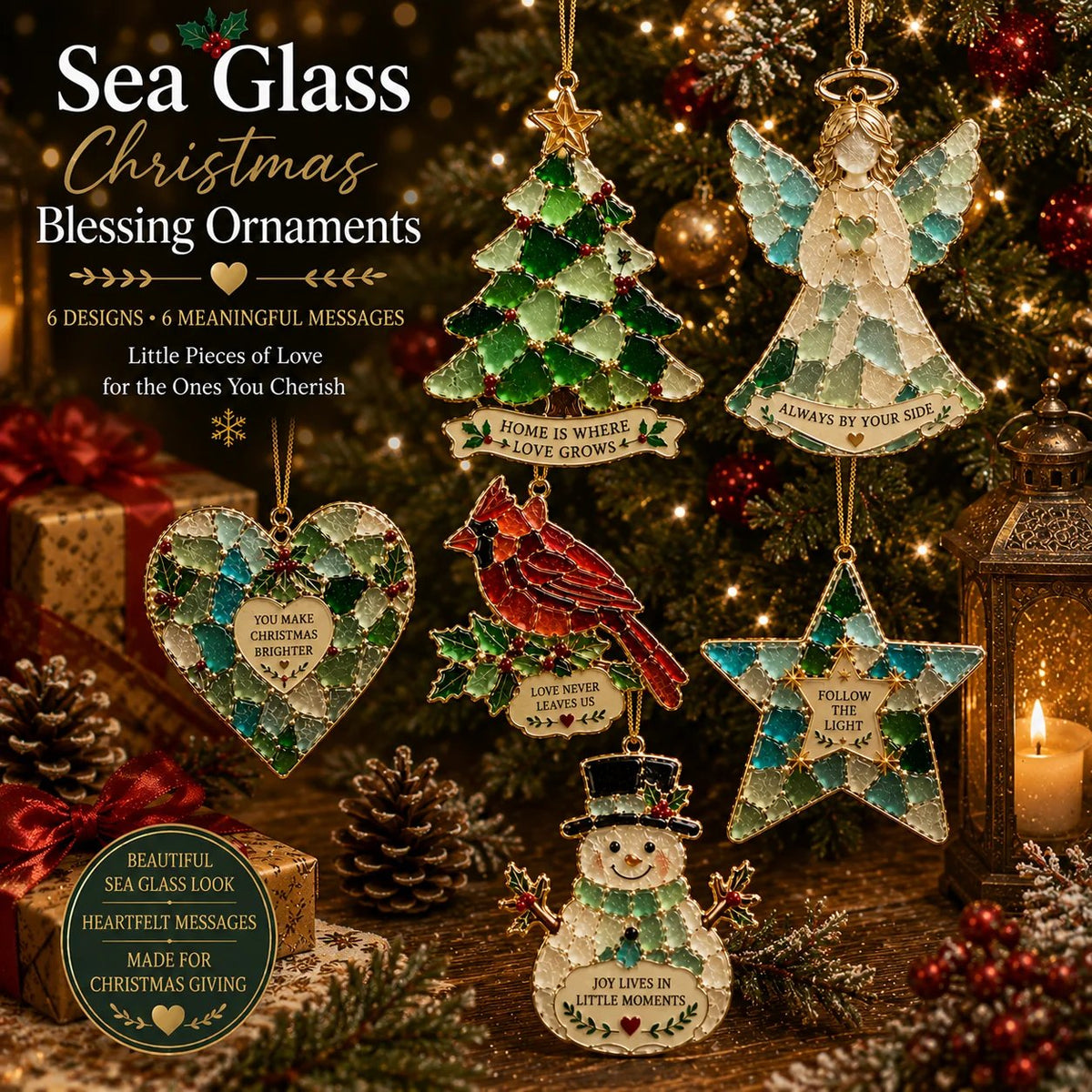 Last Day 50% OFF Sea Glass Christmas Blessing Ornaments