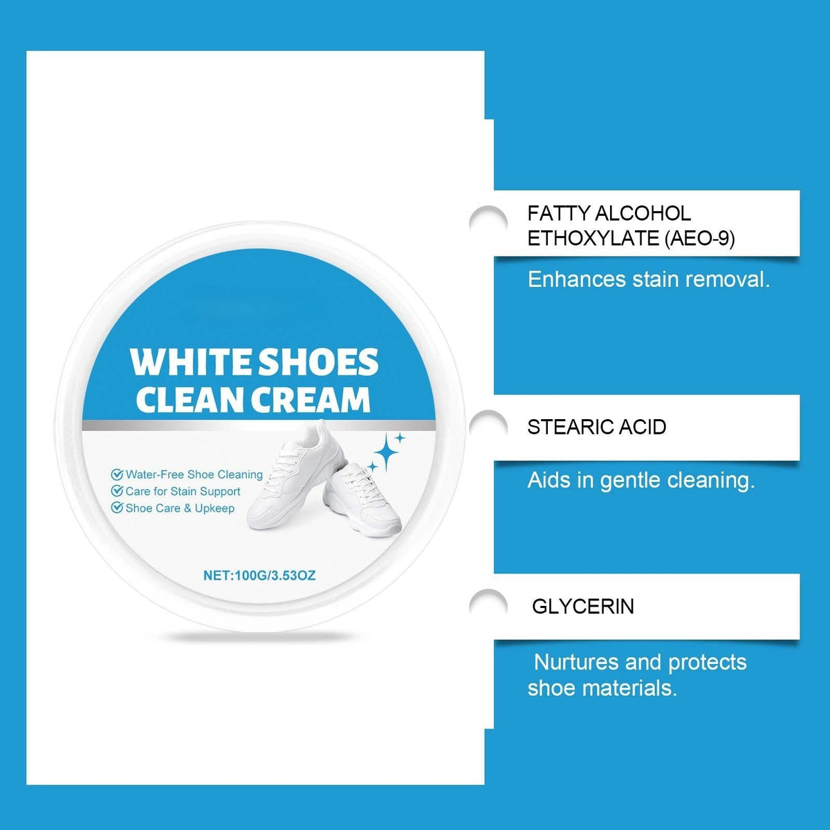White Shoe Cleaner Cream | Multipurpose No-Wash Solid Comes with Sponge