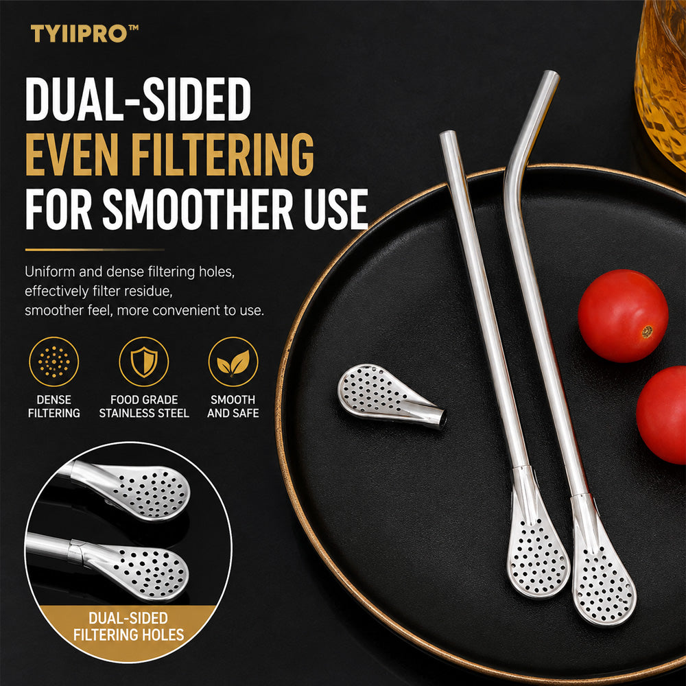 3-Count Stainless Steel Straw-Spoon, Multifunctional Filtered Strainer Scoop for Yerba Mate Tea, Fruit, Beverage, Coffee