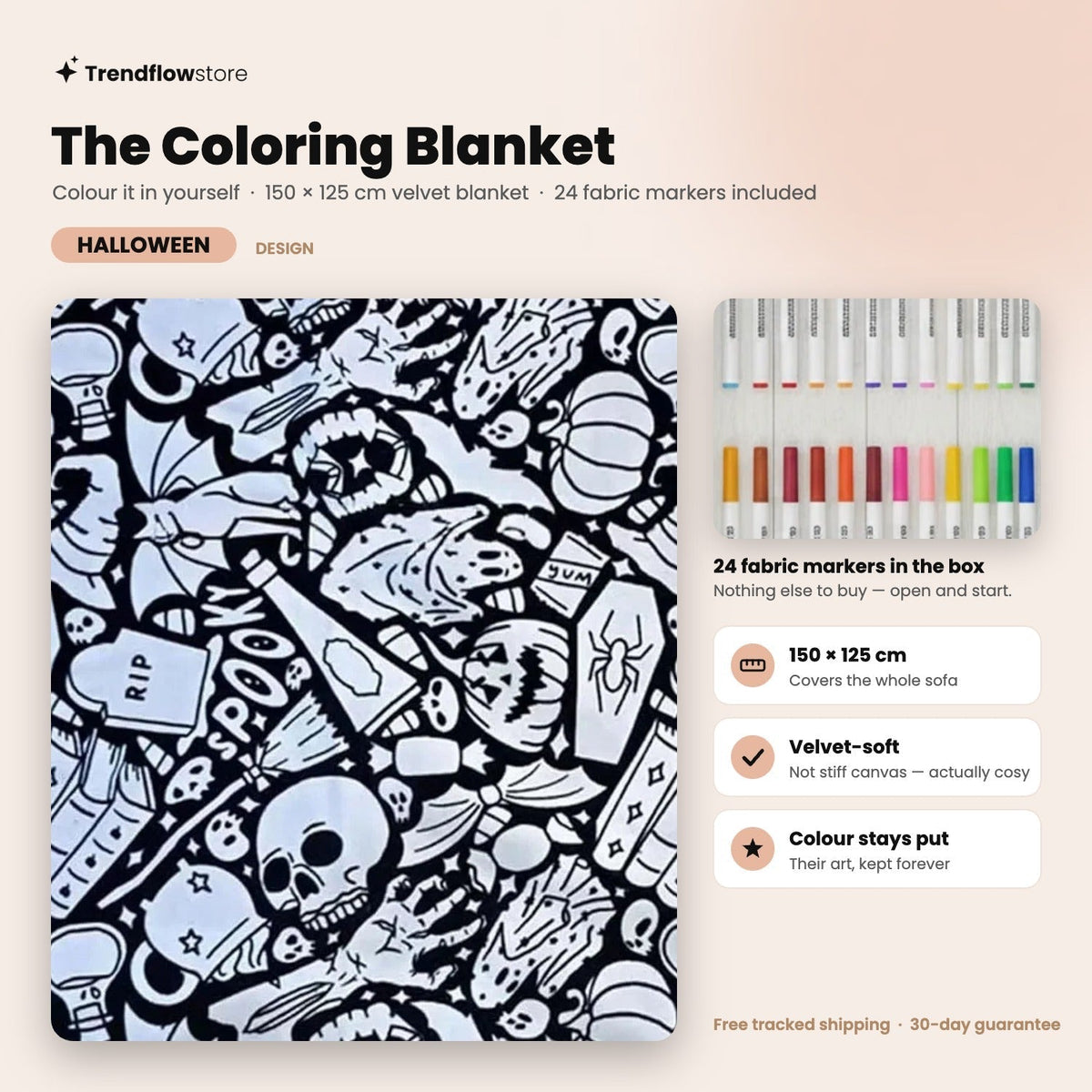 The Coloring Blanket — 150cm Doodle Blanket + 24 Markers