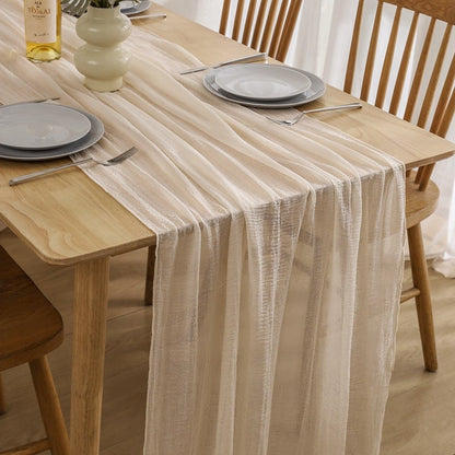 Boho Crinkle Gauze Table Runner 120 Inches for Weddings, Parties & Home Decor