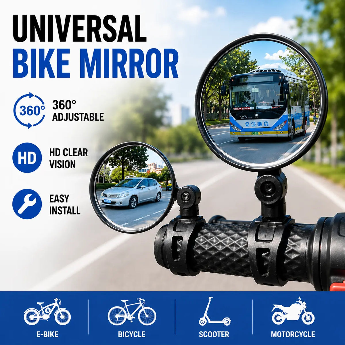 2 Counts, Bicycle Handlebar Convex Rearview Mirror
