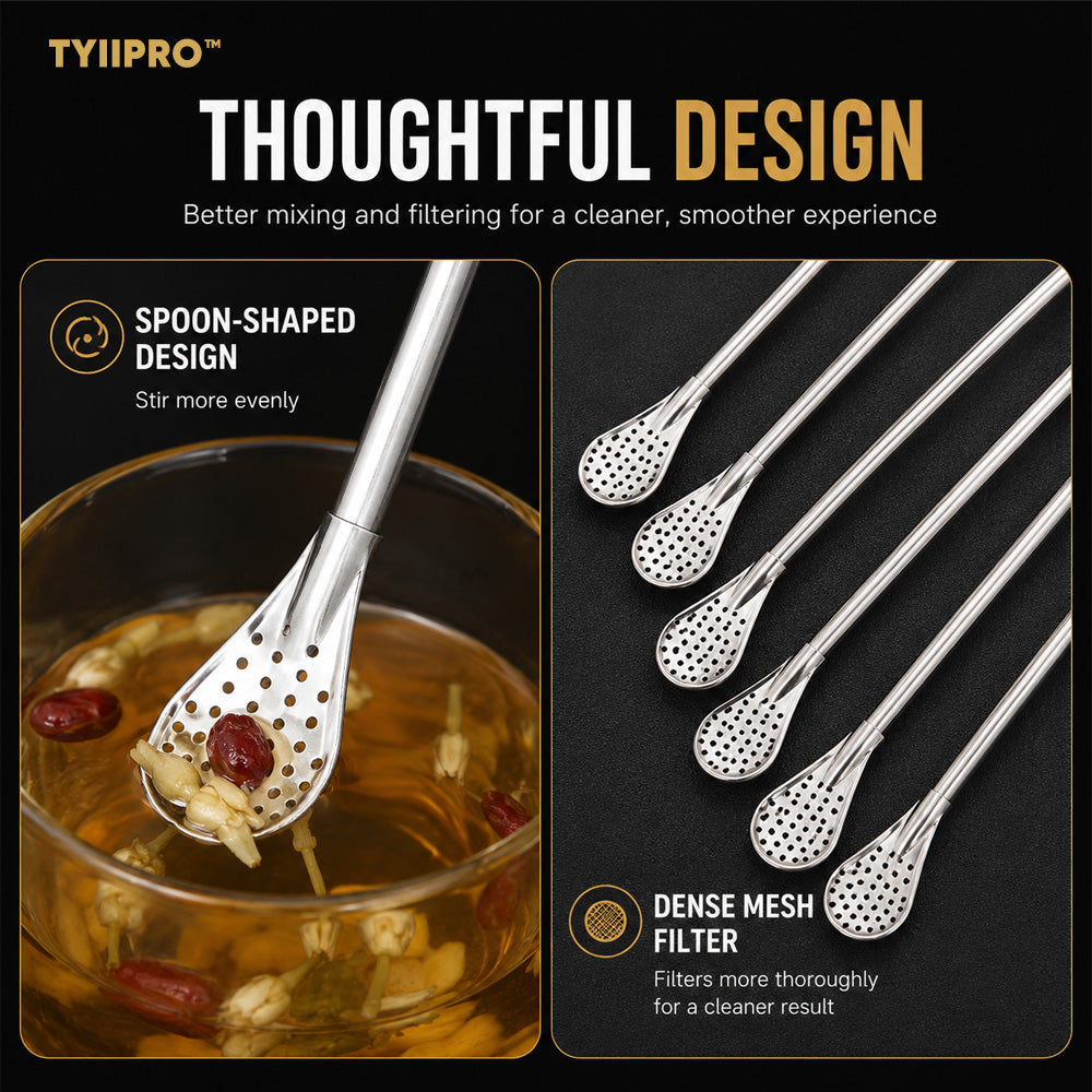 3-Count Stainless Steel Straw-Spoon, Multifunctional Filtered Strainer Scoop for Yerba Mate Tea, Fruit, Beverage, Coffee