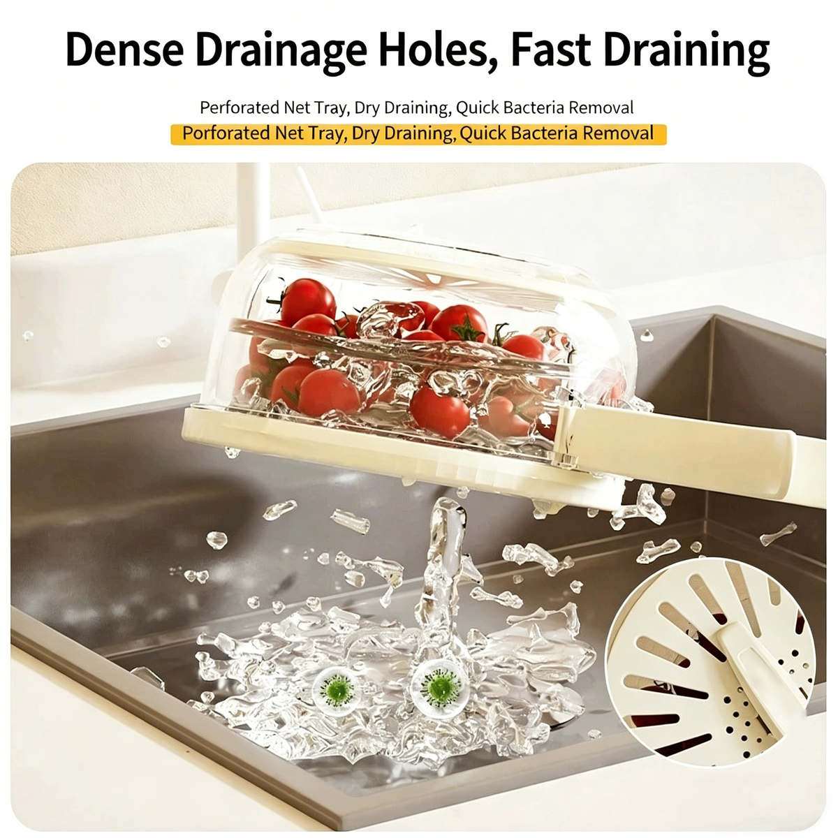 2026 Hot Sale Collapsible Drain Basket with Handle – Wash, Drain & Fresh Storage All-in-One