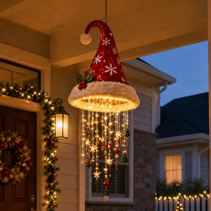 Lighted Santa Hat Hanging Chandelier LED Christmas String Light Decor Gift