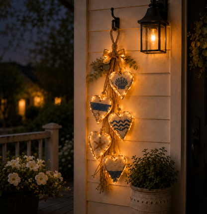 LED Hanging Heart Wall Decor – Warm Glowing Rustic Home Accent
