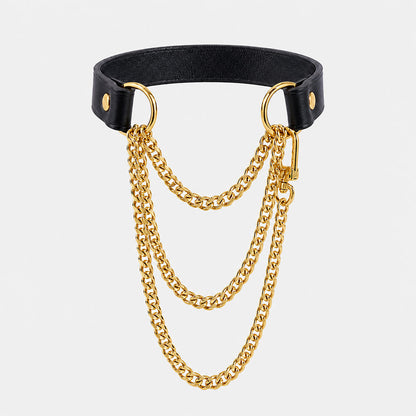Black Vegan Leather Layered Choker Necklace