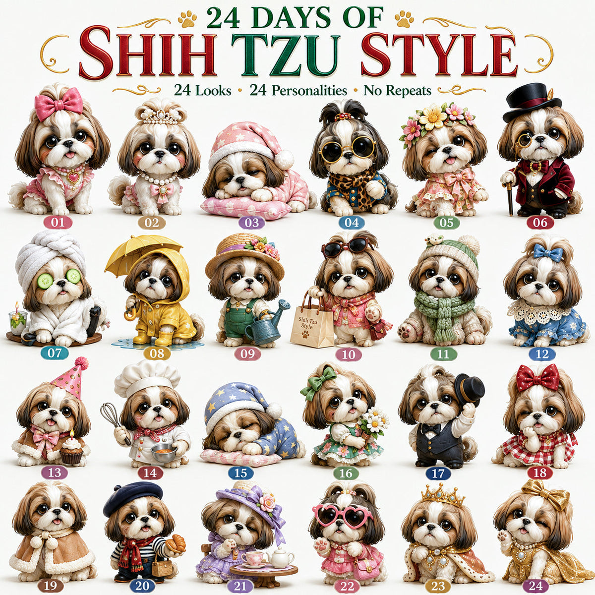 Limited Stock 50% OFF - 24 Days of Shih Tzu Style Advent Calendar – 24 Unique Shih Tzu Collectibles
