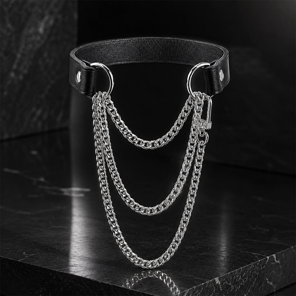 Black Vegan Leather Layered Choker Necklace