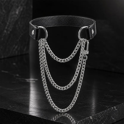 Black Vegan Leather Layered Choker Necklace
