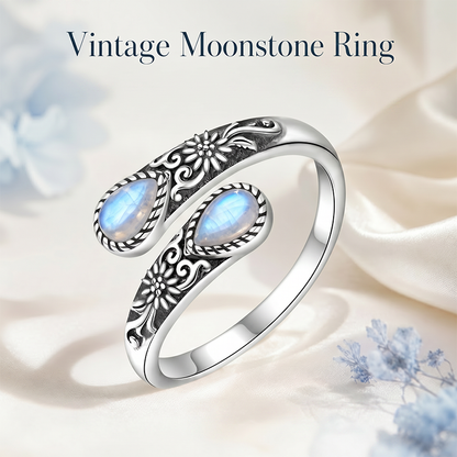 Last Day 50% OFFMoonstone Bloom Ring | Vintage Style • Adjustable Fit • Timeless Elegance