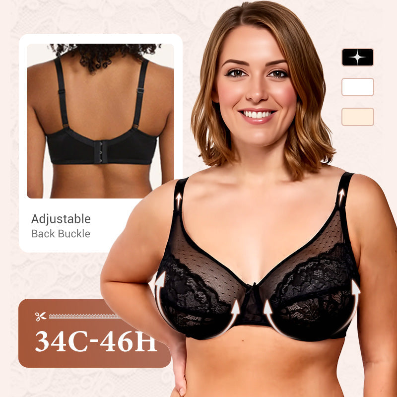 Enchante Floral Lace Plus Size Underwire Unlined Unpadded Minimizer Full Coverage Bra Women's Wear Comfortable Breathable Mesh Cup