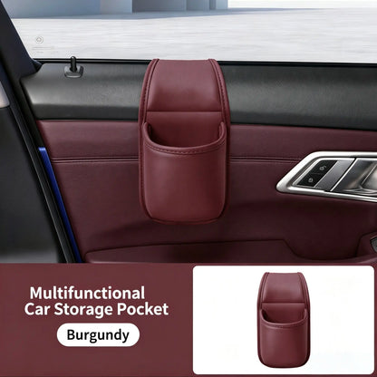 Leather Car Door Storage Pocket - Double‑Layer Compartments