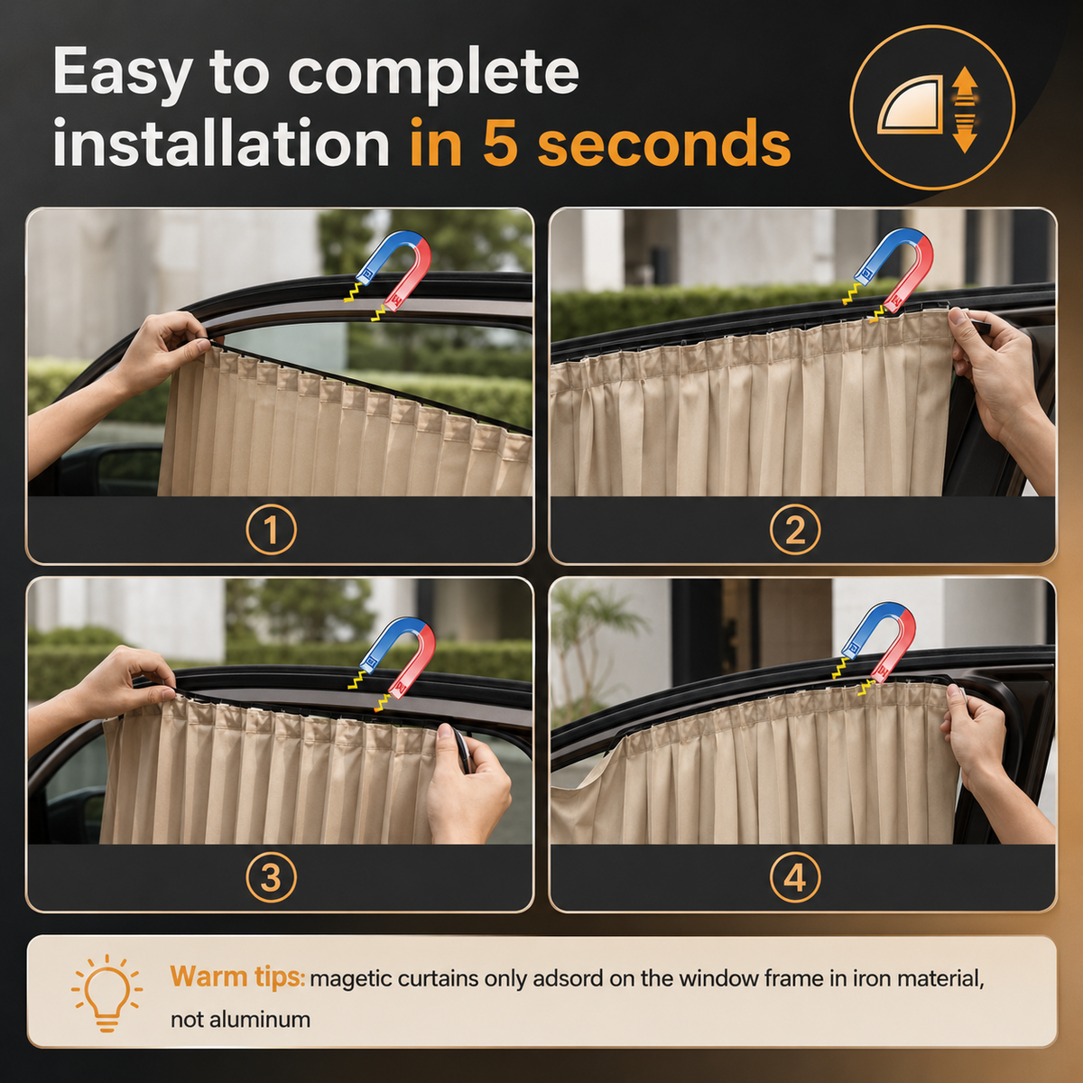 4 Pcs Magnetic Car Side Window Sun Shades
