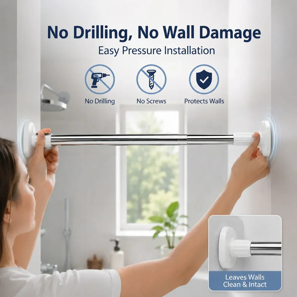 Upgraded Drill-Free Telescopic Tension Rod – Strong Hold, No Wall Damage