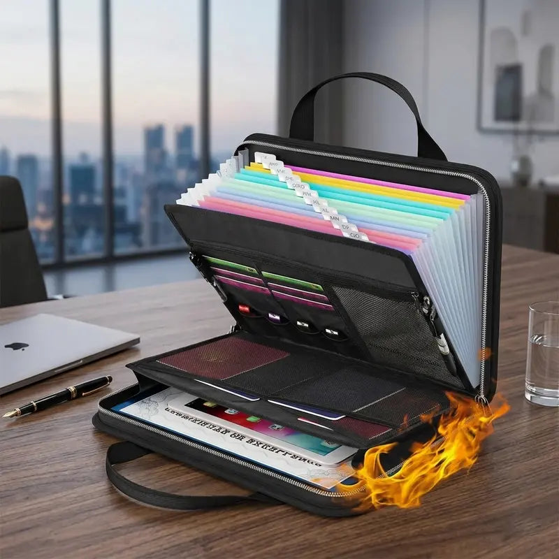 Fire-Resistant Document Organizer Bag – Large Capacity A4 File Storage Case