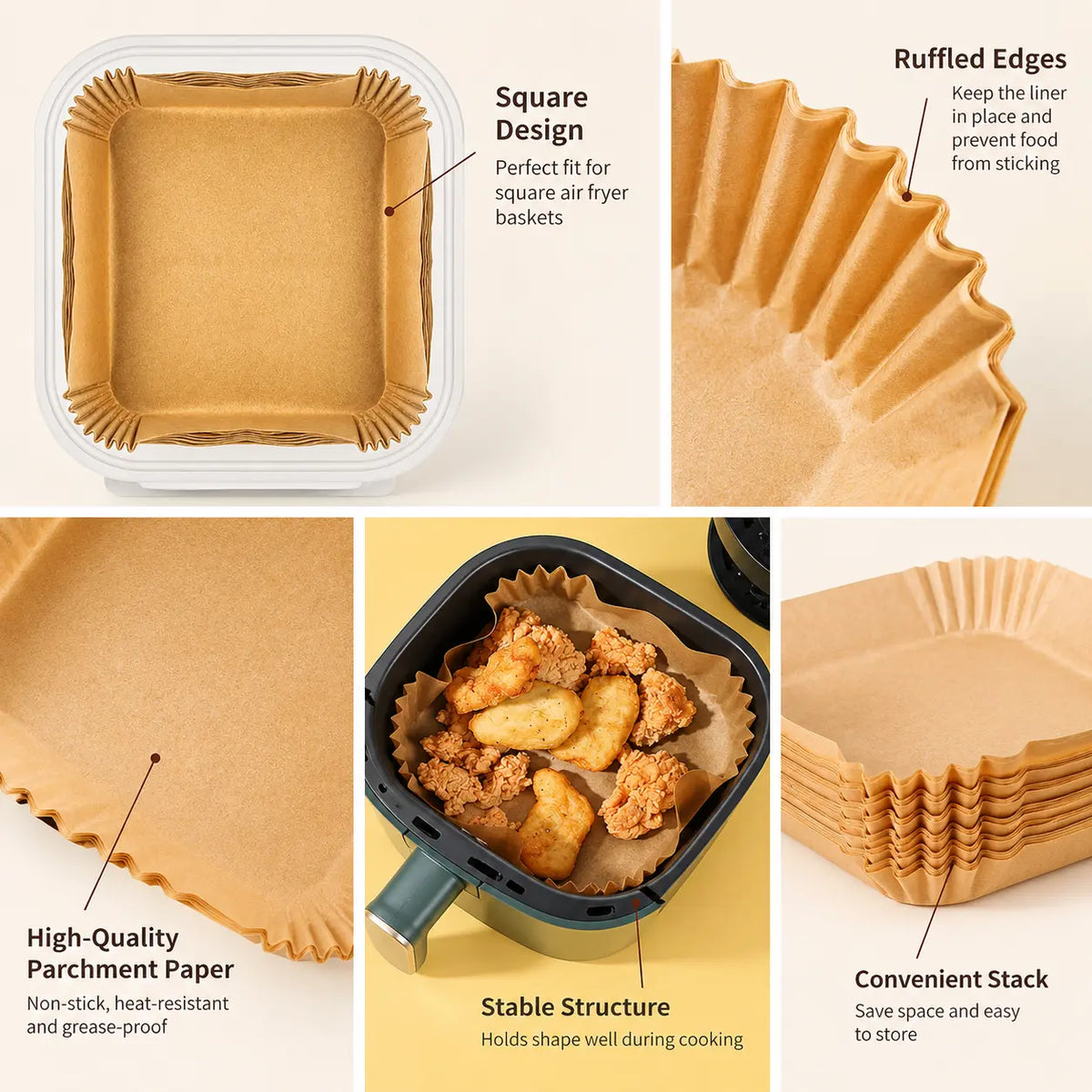 100Pcs Parchment Paper,Air Fryer Paper Liners, Air Fryer Liners Disposable for Microwave