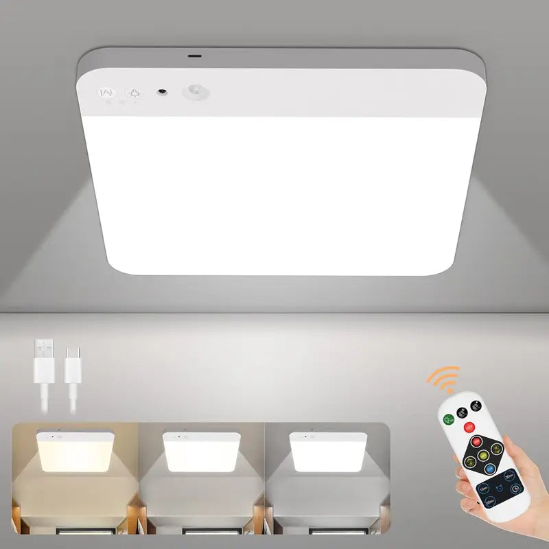 Rechargeable Motion Sensor Ceiling Light – No Wiring, Dimmable & Remote Controlled