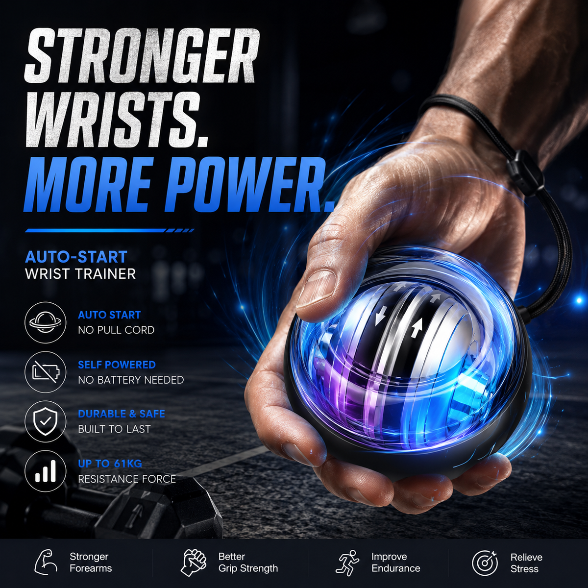 Auto-Start Gyro Ball – Build Grip Strength, Forearm Power & Wrist Endurance Anywhere