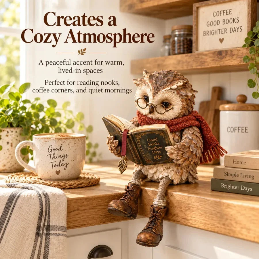 Reading Owl Figurine – Whimsical Book Lover Decor