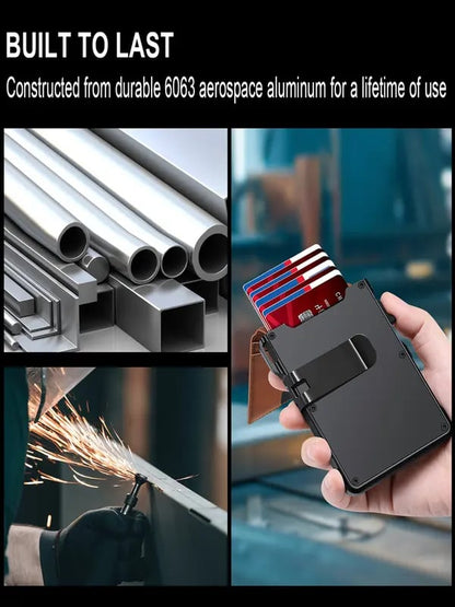 70K+ SOLD!-Wallet for Men - with Pop Up Aluminum Case Money Clip Slim Leather Slots Credit Card Holder RFID Blocking Bifold Minimalist Wallet