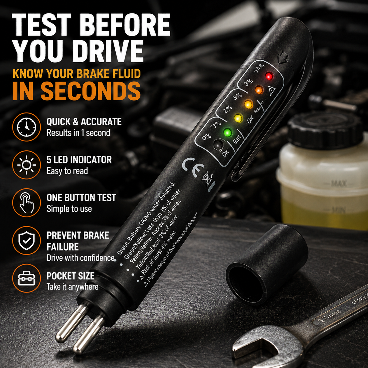 Portable Brake‐Fluid Tester Pen for DOT 3 / DOT 4 / DOT5.1