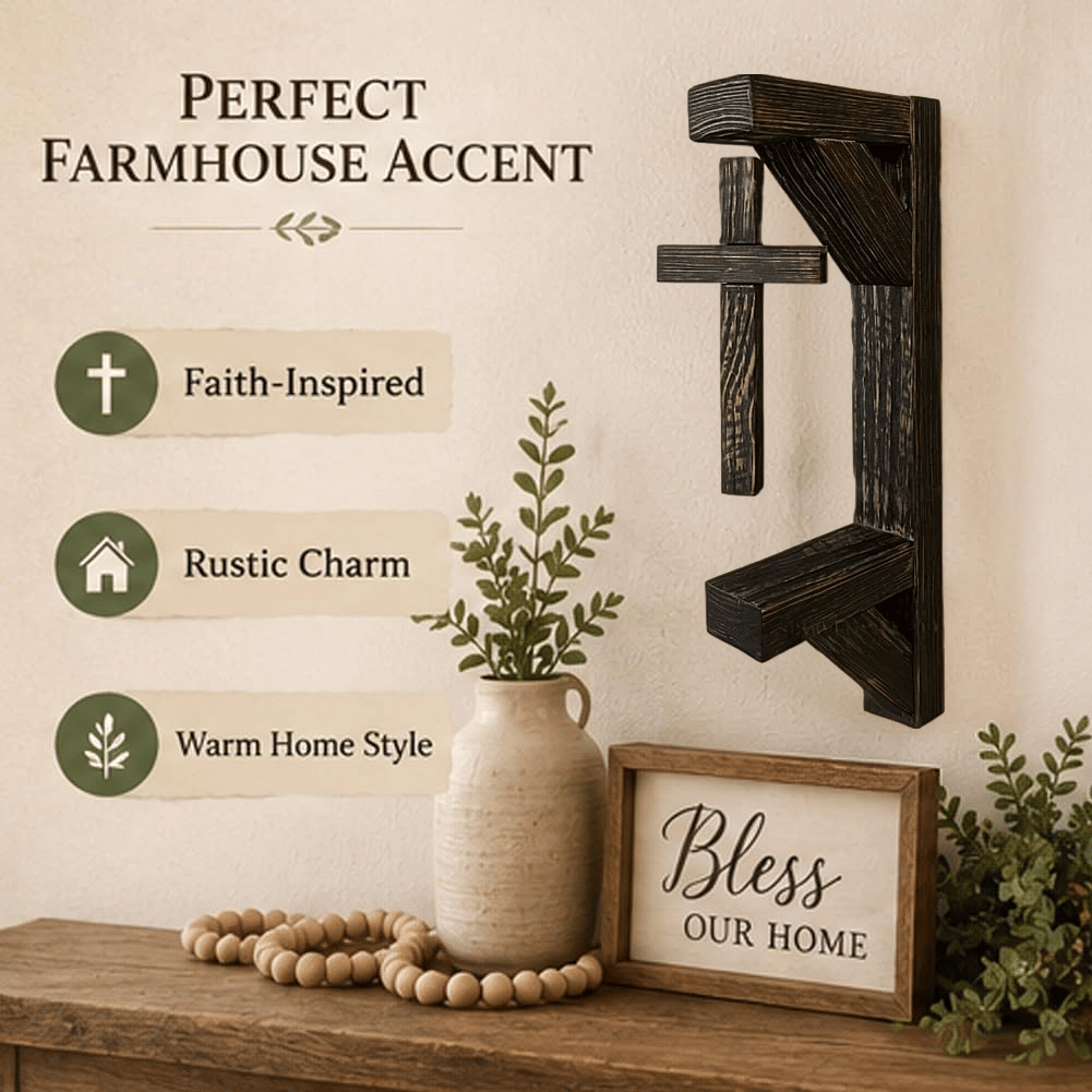 Limited-Time 49% OFF | Rustic Cross Wall Shelf Wooden Floating Shelf for Faith-Inspired Decor