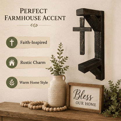 Limited-Time 49% OFF | Rustic Cross Wall Shelf Wooden Floating Shelf for Faith-Inspired Decor