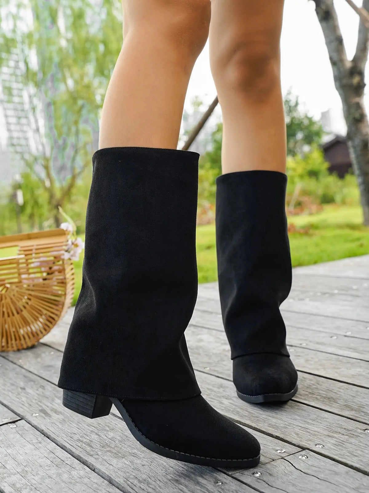 Women's Mid-Calf Boots – Round Toe, Low Heel