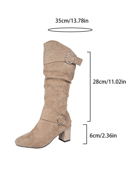 Women's Vintage Velvet Mid-Calf Boots – Chunky Sole