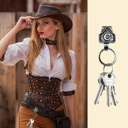Vintage Brass Initial Cow Tag Keychain – Personalized Western Belt Loop Carry
