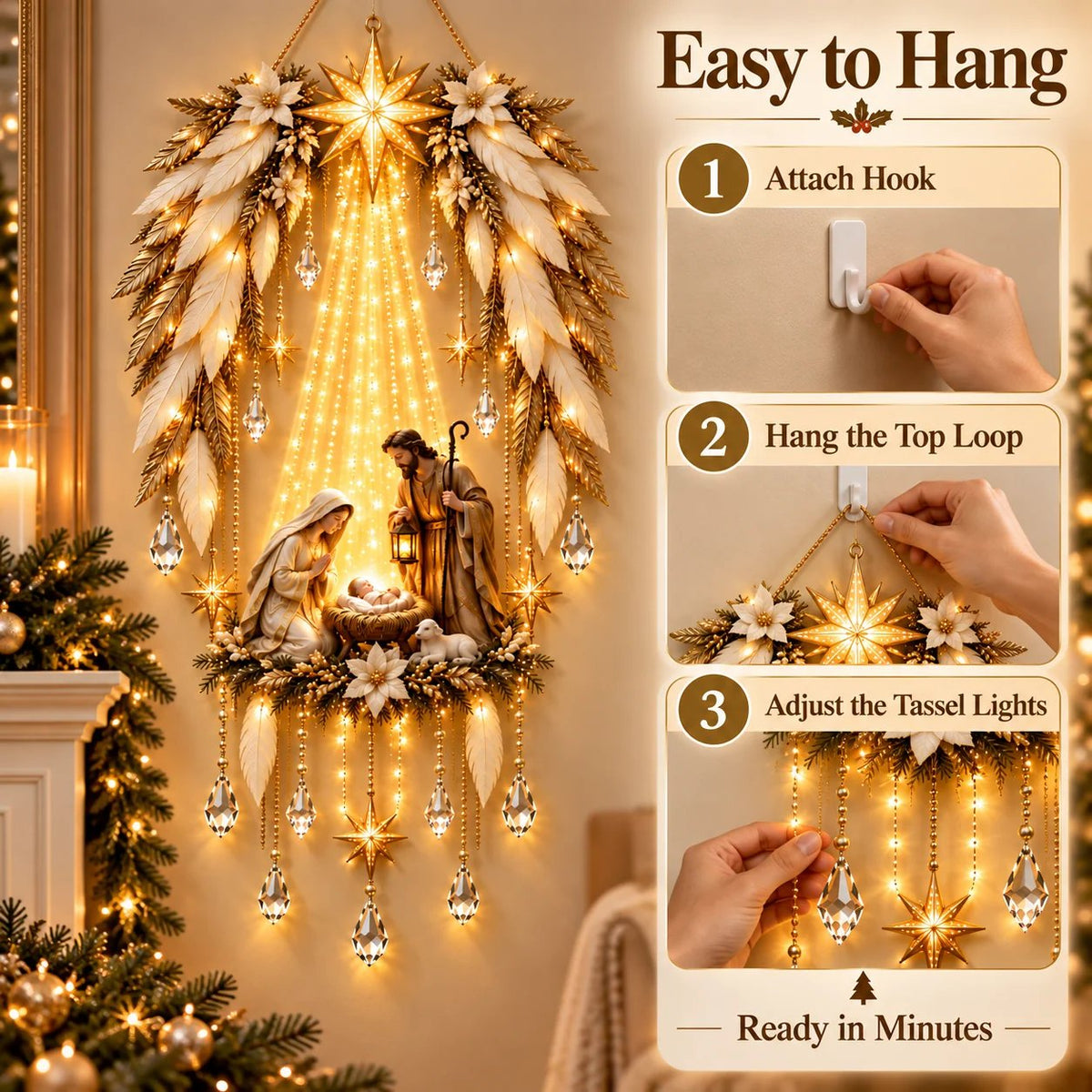 Heavenly Angel Wings Nativity Light – Lighted Christmas Wall Decor