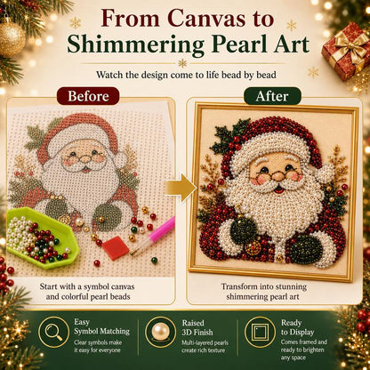 Frameless 3D Beaded Christmas Pearl Diamond Painting, Xmas Wreath Stocking Mosaic Art