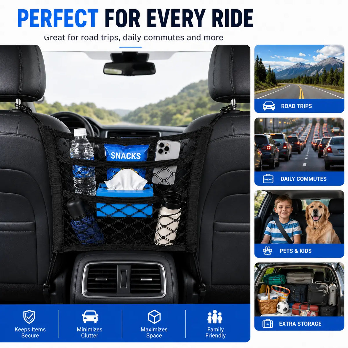 Universal 2 Layer Car Seat Net Storage Mesh Organizer Stretchy Fine Cargo Net Hook Pouch Holder