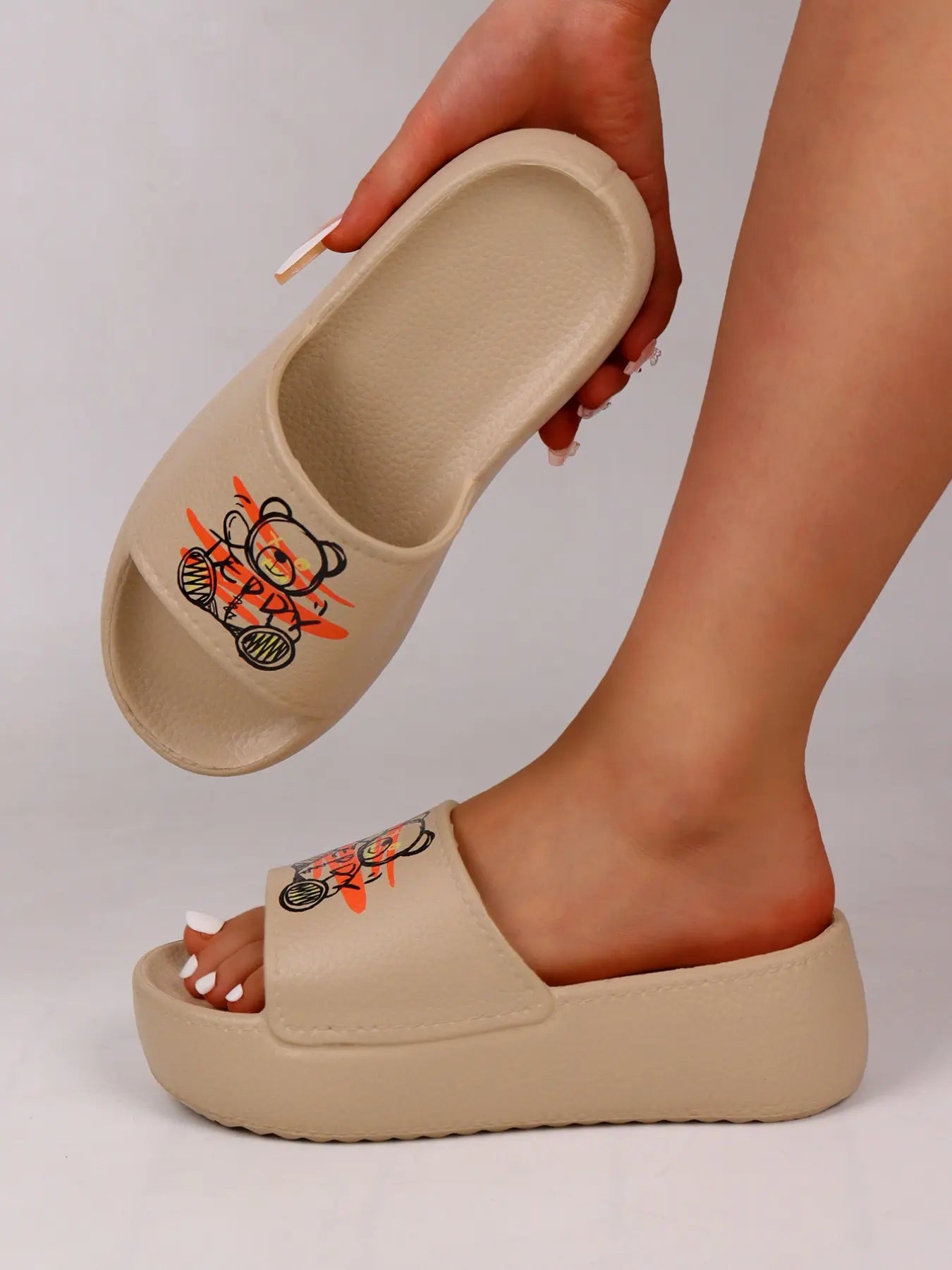 Women's Cartoon Print Sandals – Open Toe, Chunky Sole, Lightweight