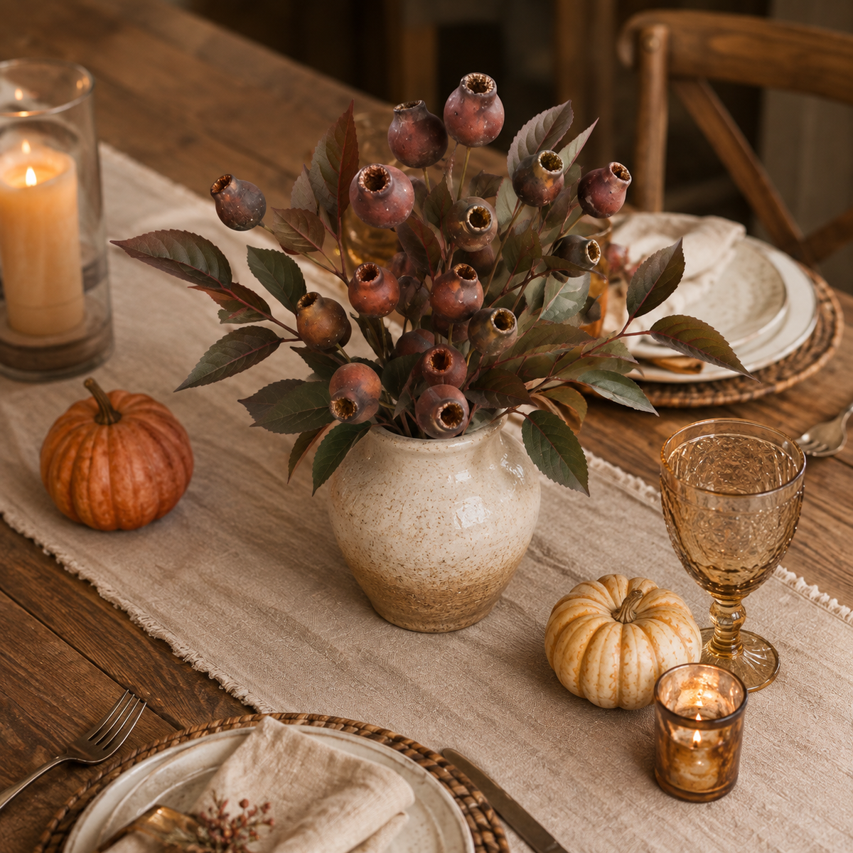 Rustic Artificial Seed Pod Bouquet – 3 Decorative Stems for Cozy Home Decor
