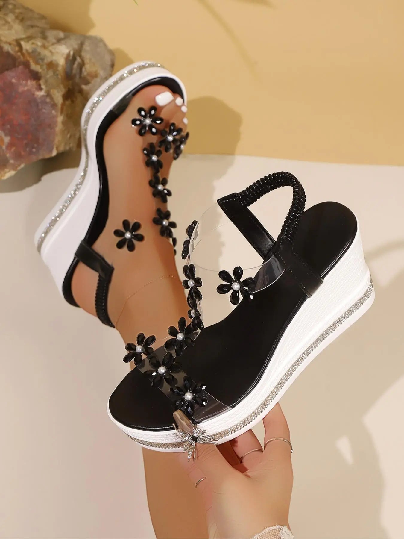 Women's Rhinestone Glitter Dress – Square Toe, Platform