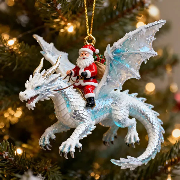 Santa Riding a Dragon Christmas Ornament Unique Holiday Tree Decoration