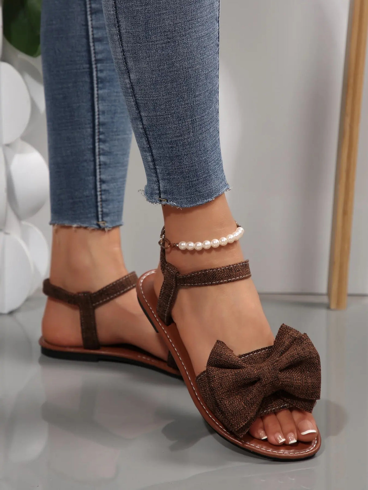 Women's Boho Sandals – Open Toe, Bow