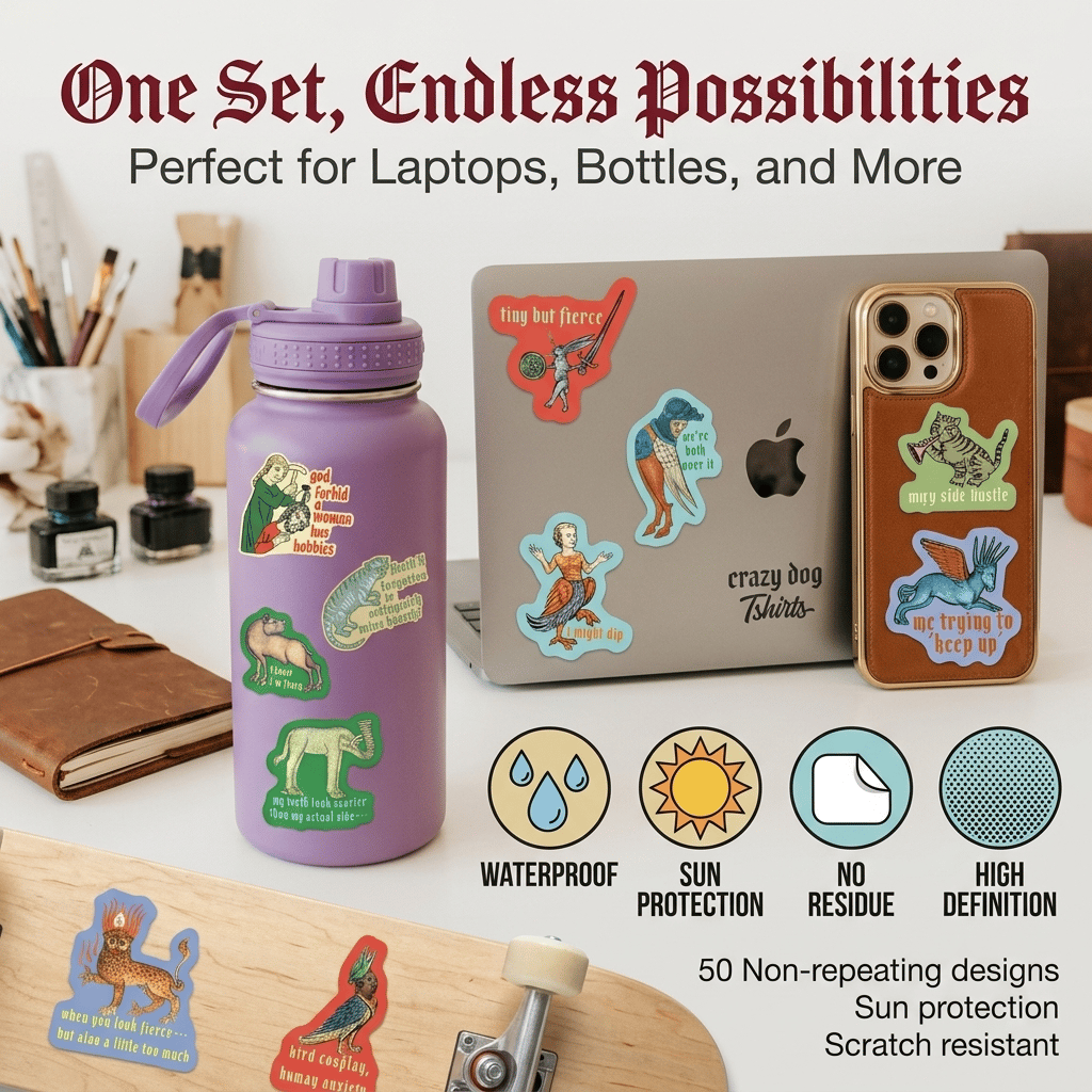 Last Day Promotion 49% OFF50‐Pack Medieval Meme Stickers – Extra‐Large, Waterproof, Peel & Stick