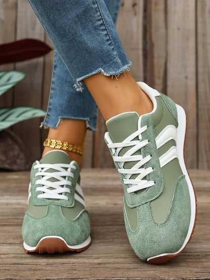 Women's Sport Striped Trainers – Chunky Sole, Non-Slip