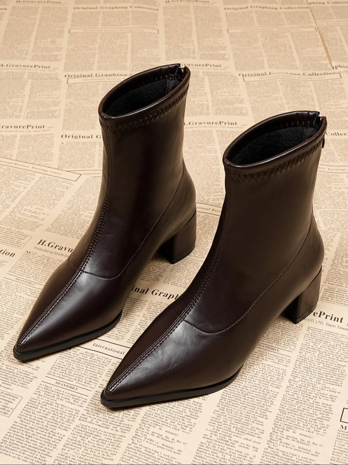 Women's Mid-Calf Boots – Pointed Toe, Wedge