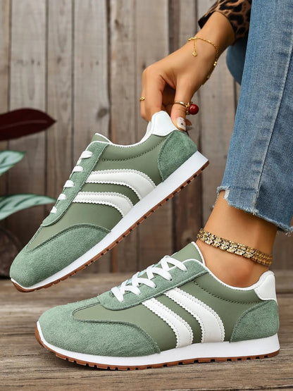 Women's Sport Striped Trainers – Chunky Sole, Non-Slip
