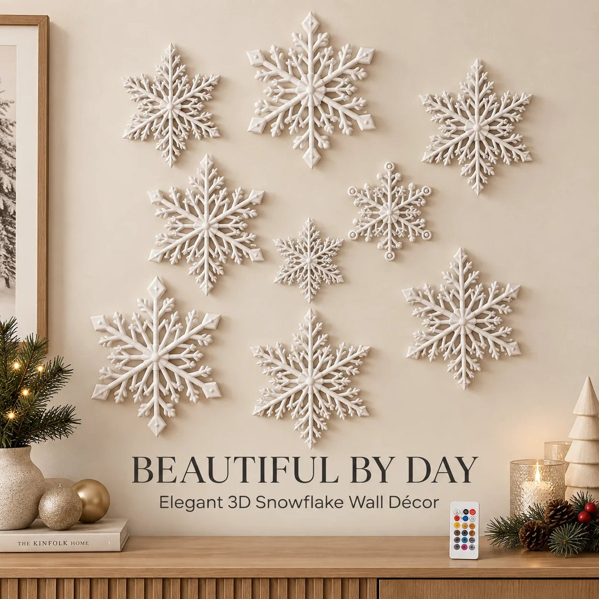 LED Snowflake Wall Lights | 3D Christmas Snowflake Décor with Blue & White Glow, Remote Control & Magical Indoor Holiday Atmosphere