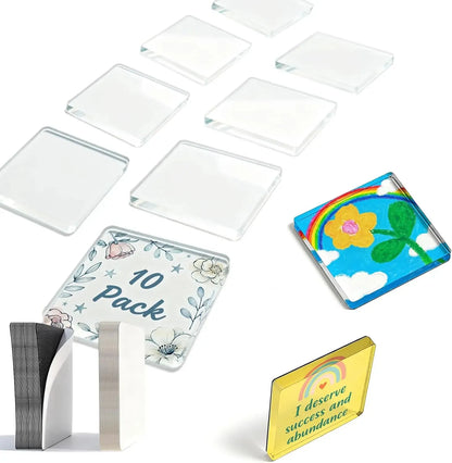 10 Pack 2" x 2" Clear Acrylic DIY Fridge Magnet Set with Adhesive Backing – Square Magnetic Photo Frames with Stunning 3D Effect