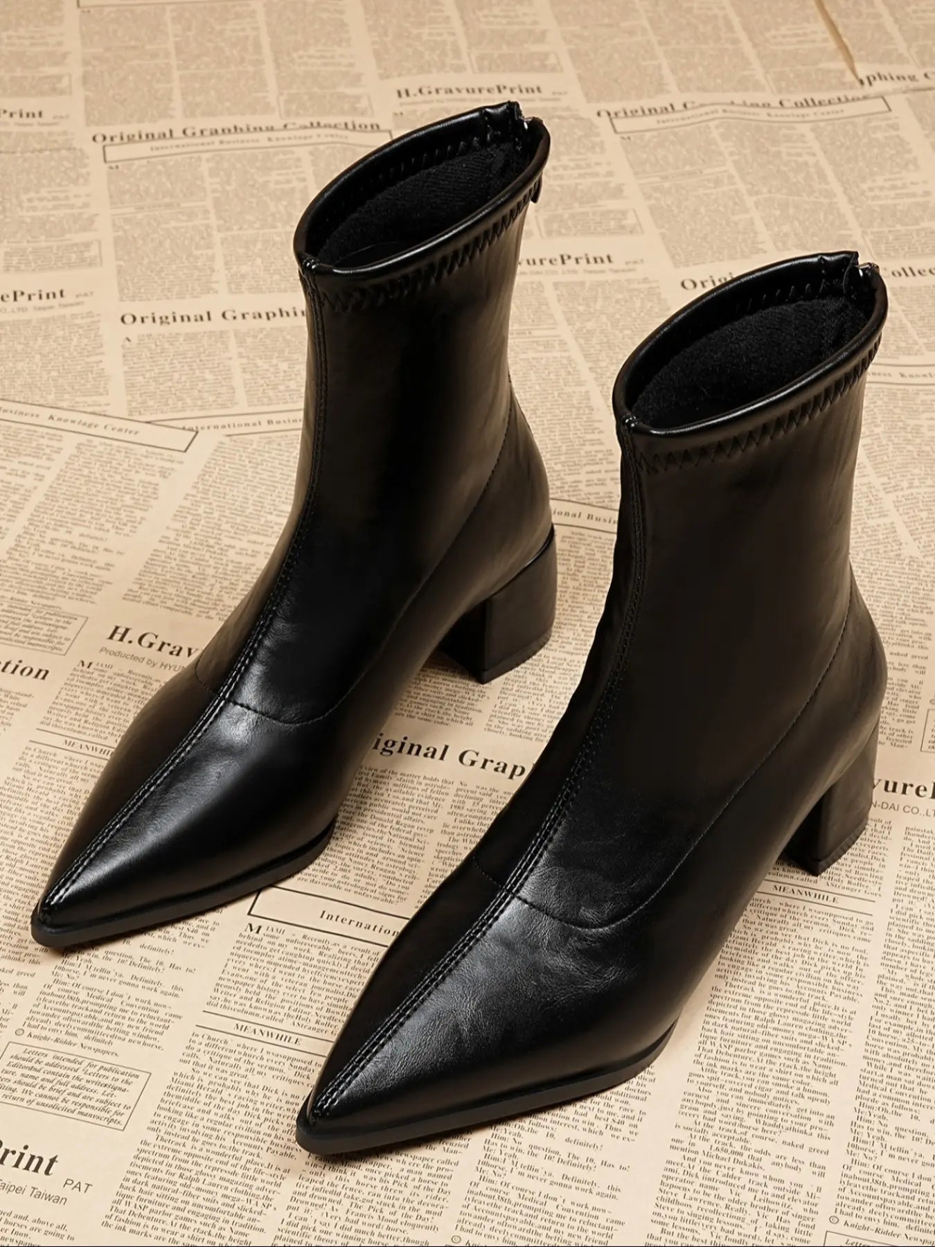 Women's Mid-Calf Boots – Pointed Toe, Wedge