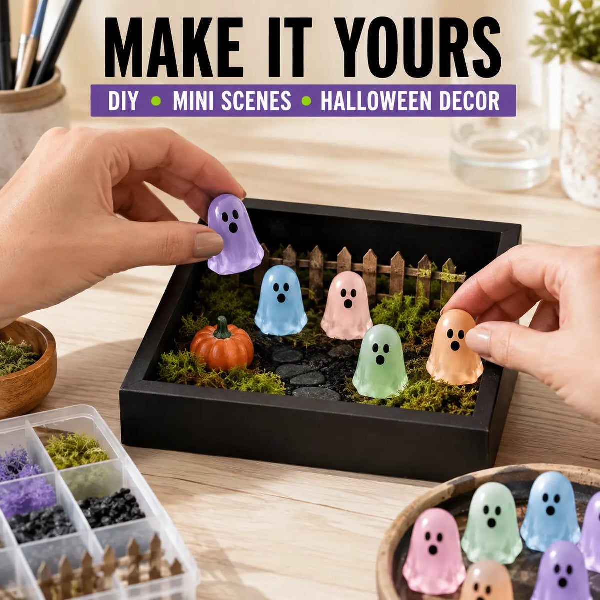 Glow In Dark Cute Ghost Resin Bead Set, Random Pattern Luminous Decorative Charms