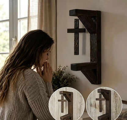 Limited-Time 49% OFF | Rustic Cross Wall Shelf Wooden Floating Shelf for Faith-Inspired Decor