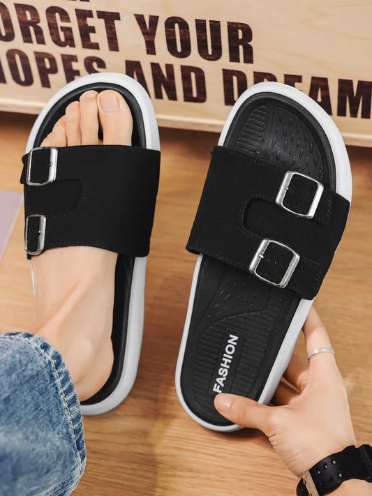 Women's Faux Leather Slides – Open Toe, Lightweight, Breathable