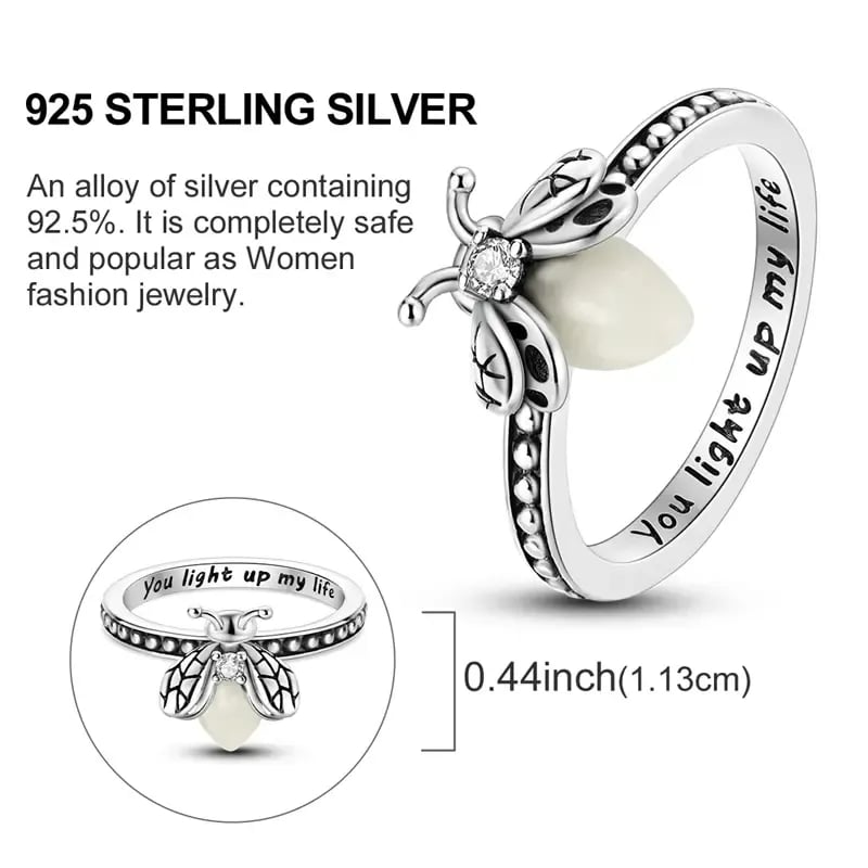 Firefly Glow Ring S925 Silver – Luminous Nature-Inspired Zircon Ring for Women | Cute Night Glow Jewelry Gift for Her